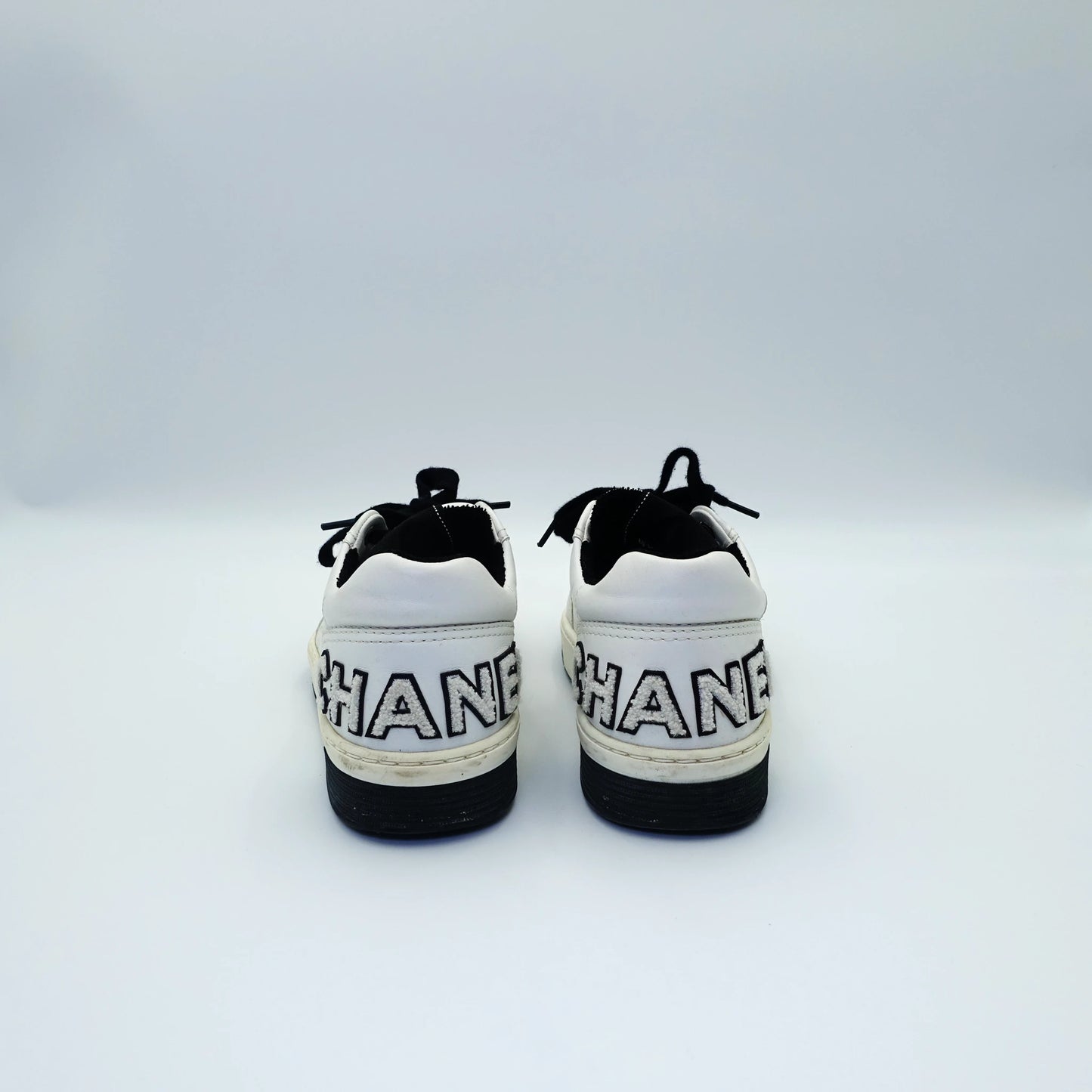 Chanel Black & White Low Top Lace Up Sneakers EU 36