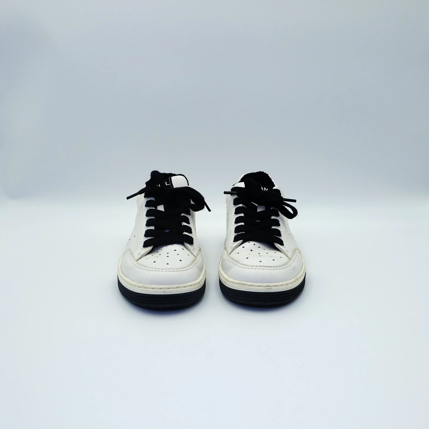 Chanel Black & White Low Top Lace Up Sneakers EU 36