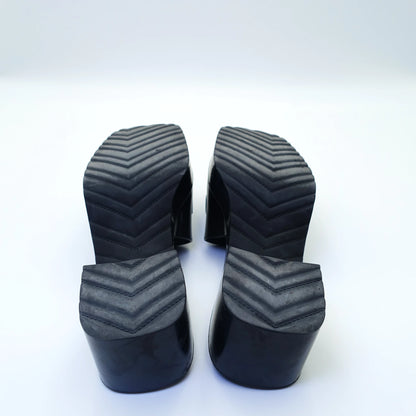 Gucci Rubber Logo Block Heel Mules EU36