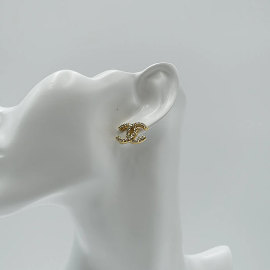 Chanel Crystal CC Stud Earrings in Gold Tone