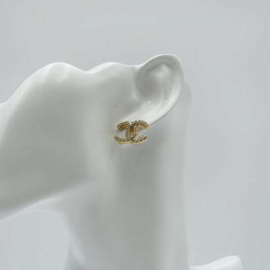 Chanel Crystal CC Stud Earrings in Gold Tone