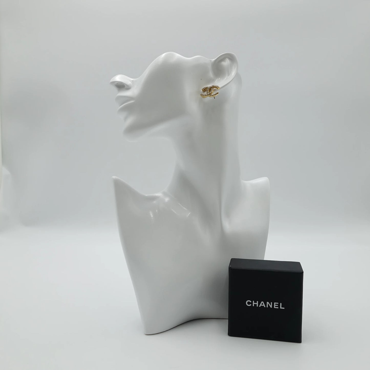 Chanel Crystal CC Stud Earrings in Gold Tone