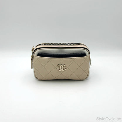 Chanel Waist Bag in Beige & Black Quilted Calfskin